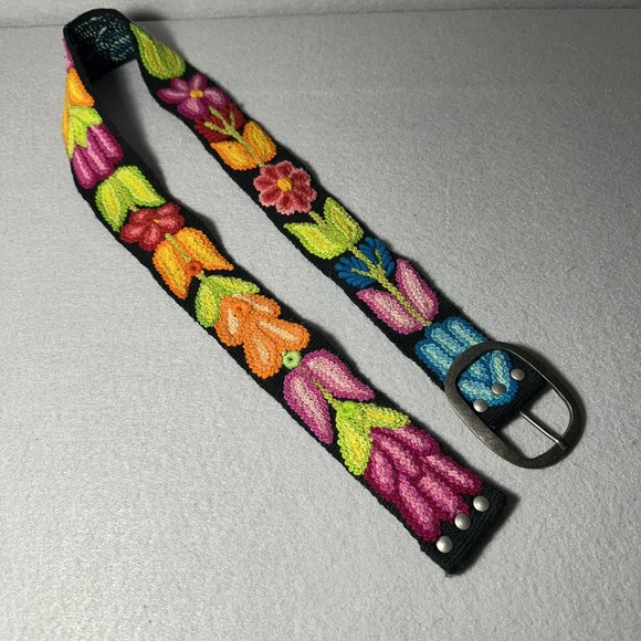 Colorful Embroidered Floral Wool Belt Bohemian Artsy Women's Made In Peru - Picture 2 of 12